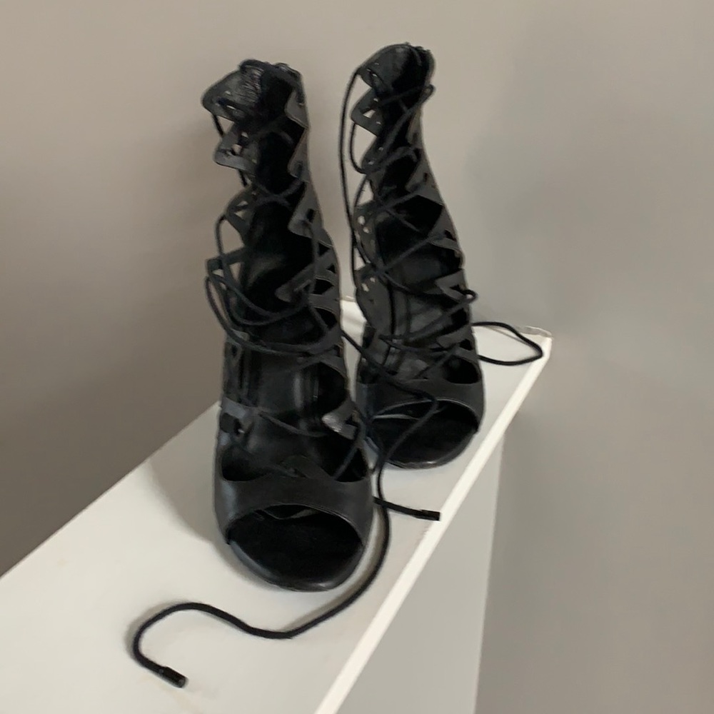 Beautiful black strappy heels, worn with love
